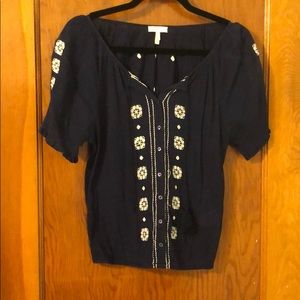 Joie Navy Peasant Blouse - Medium